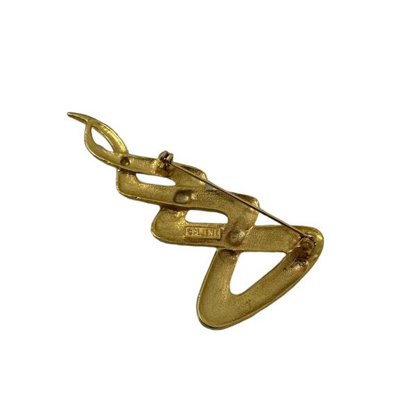 Vintage Art deco M JENT Goldtone Polished Curving Ribbon Pin Brooch Rare - Picture 4 of 5